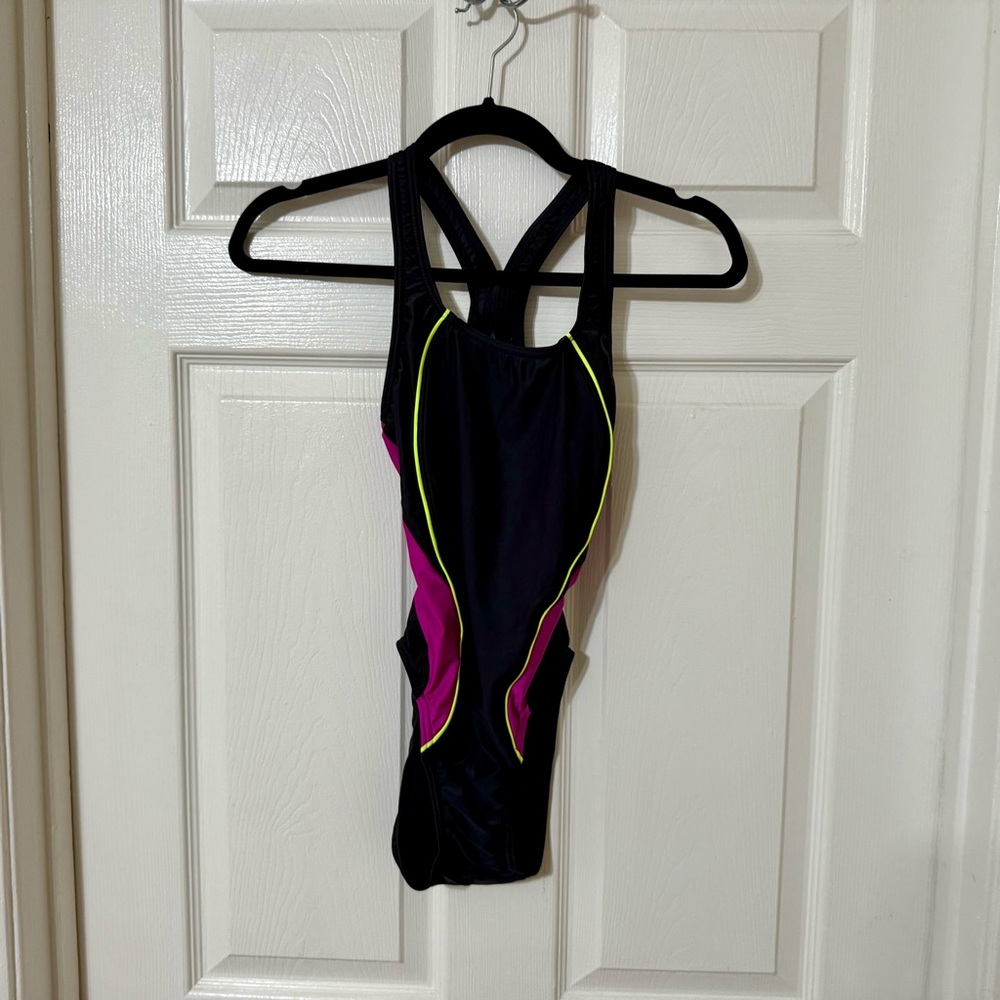 Speedo Black and Pink One Piece Swimsuit with Strappy Back